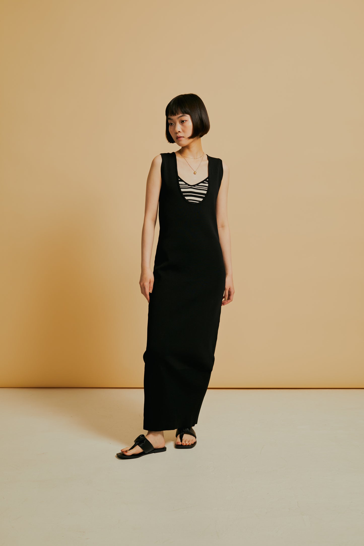 Deep neck knit dress