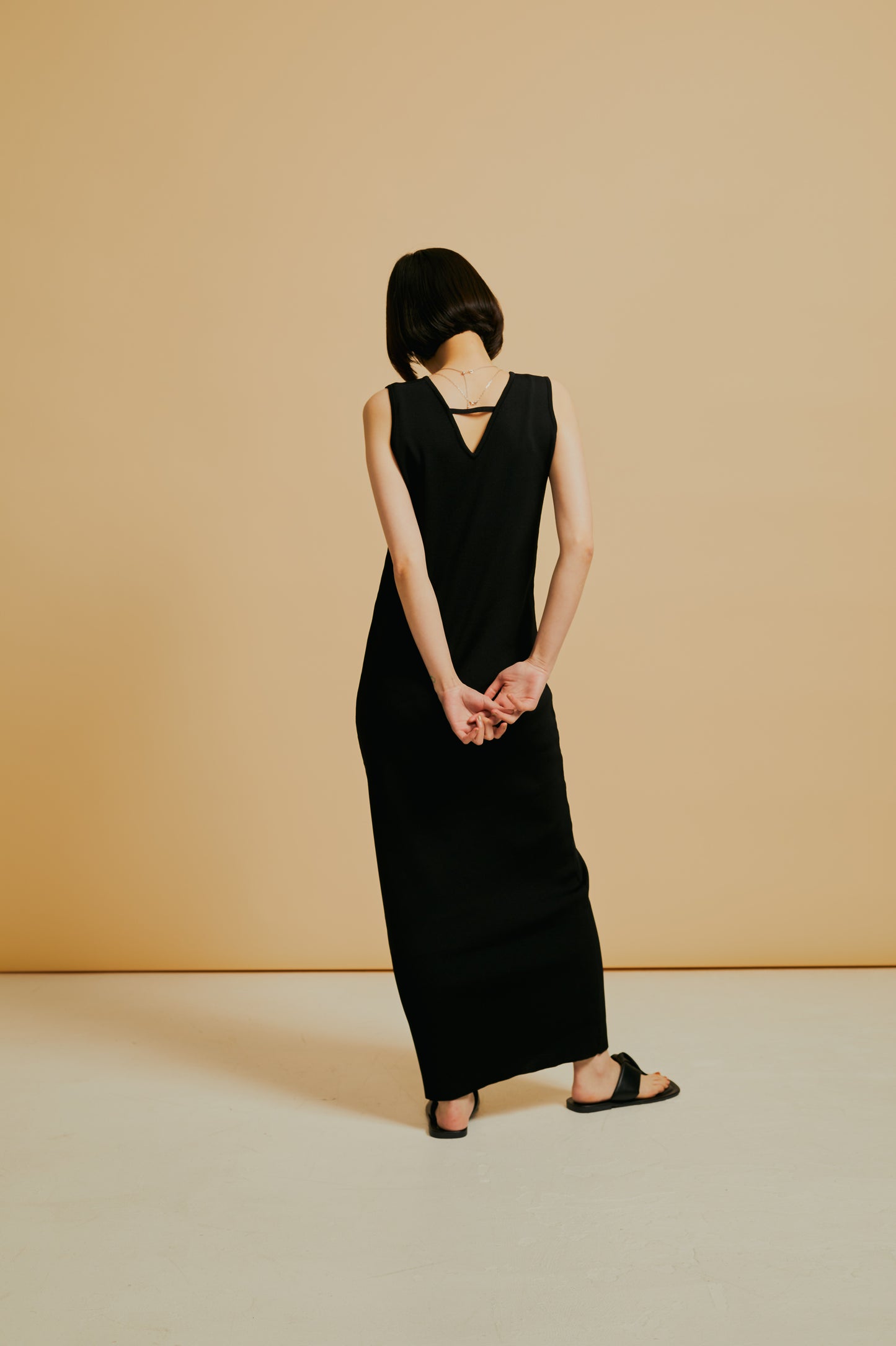 Deep neck knit dress