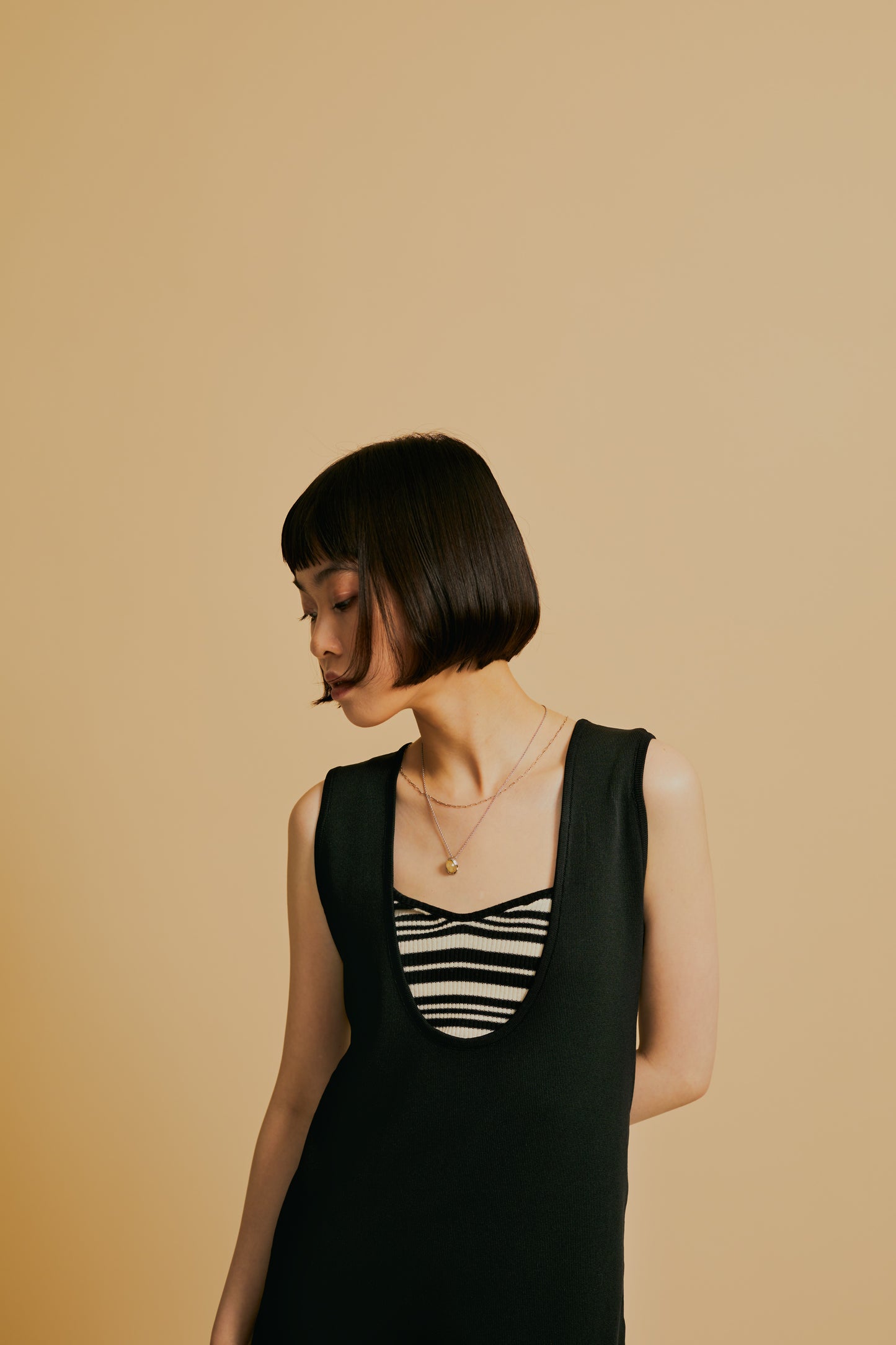 Deep neck knit dress