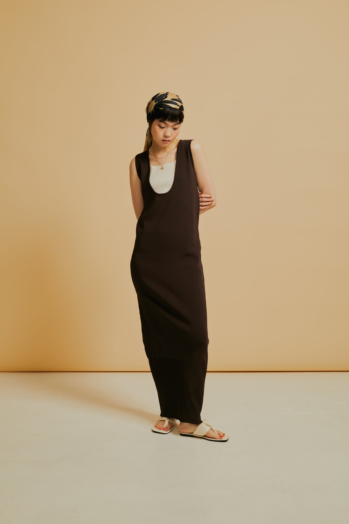 Deep neck knit dress
