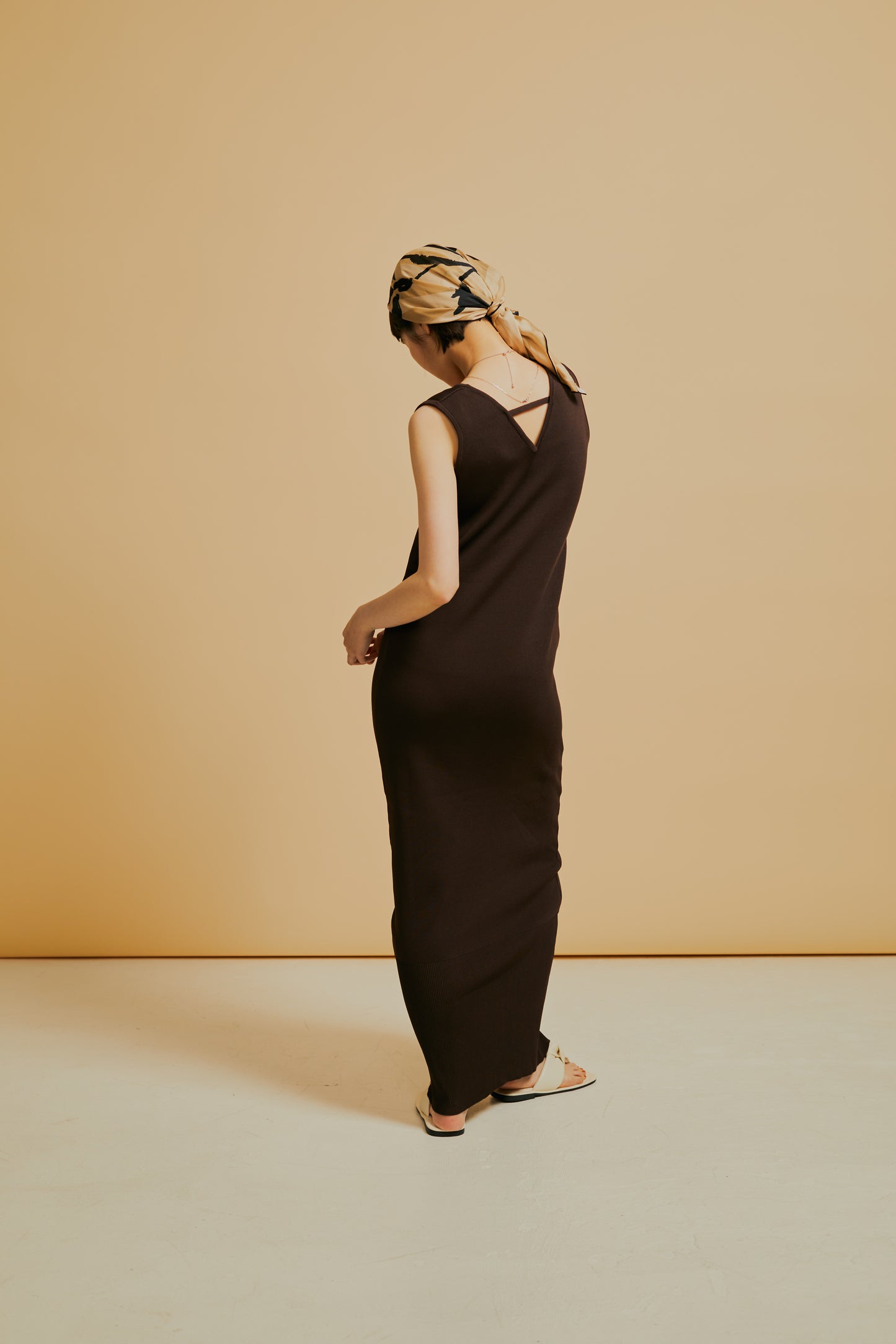 Deep neck knit dress