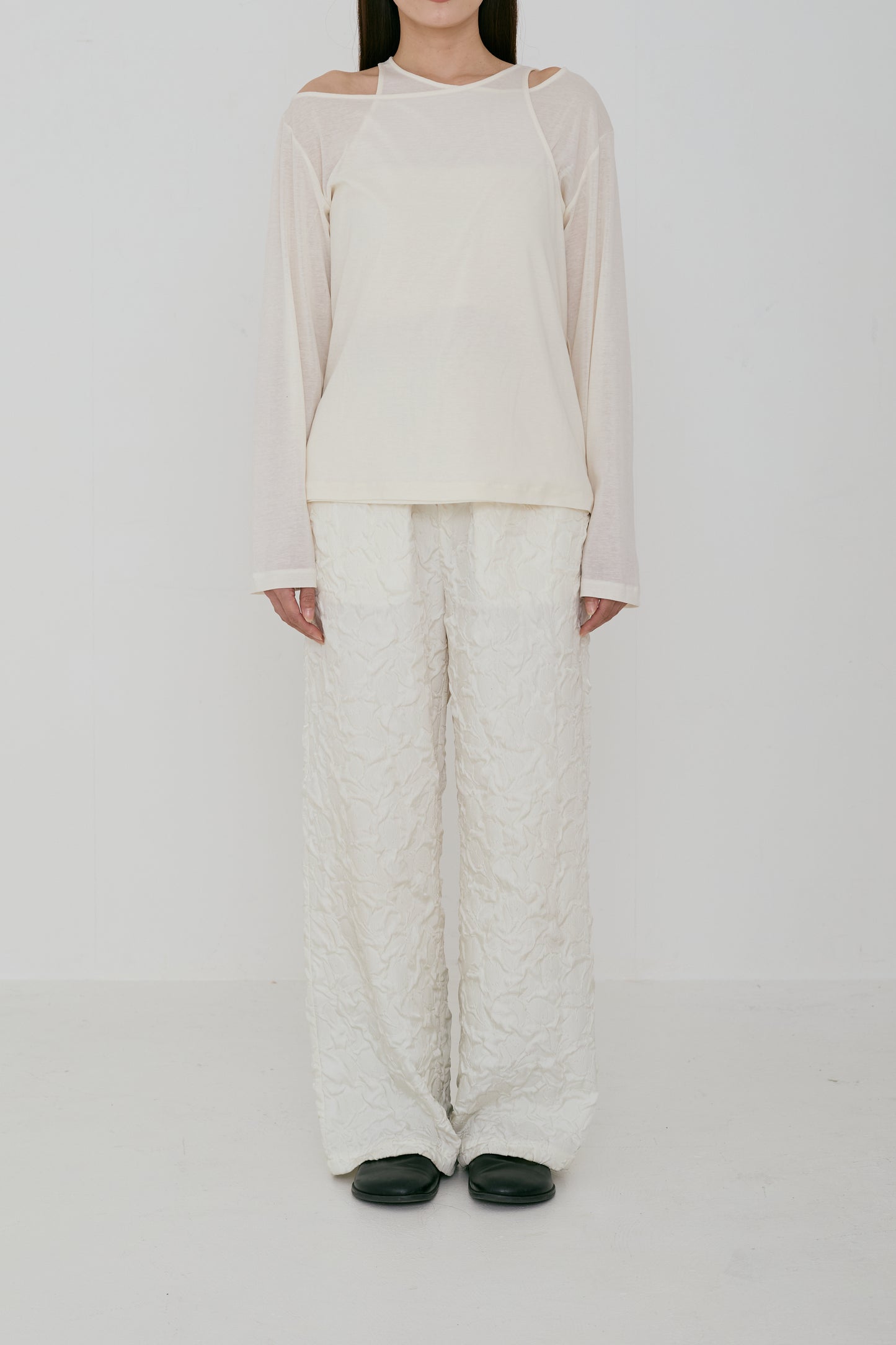<Re stock> Wrinkle semi waid pants(japan made)
