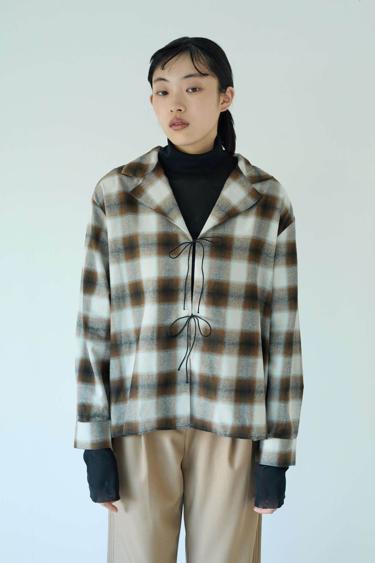 check ribon open shirt