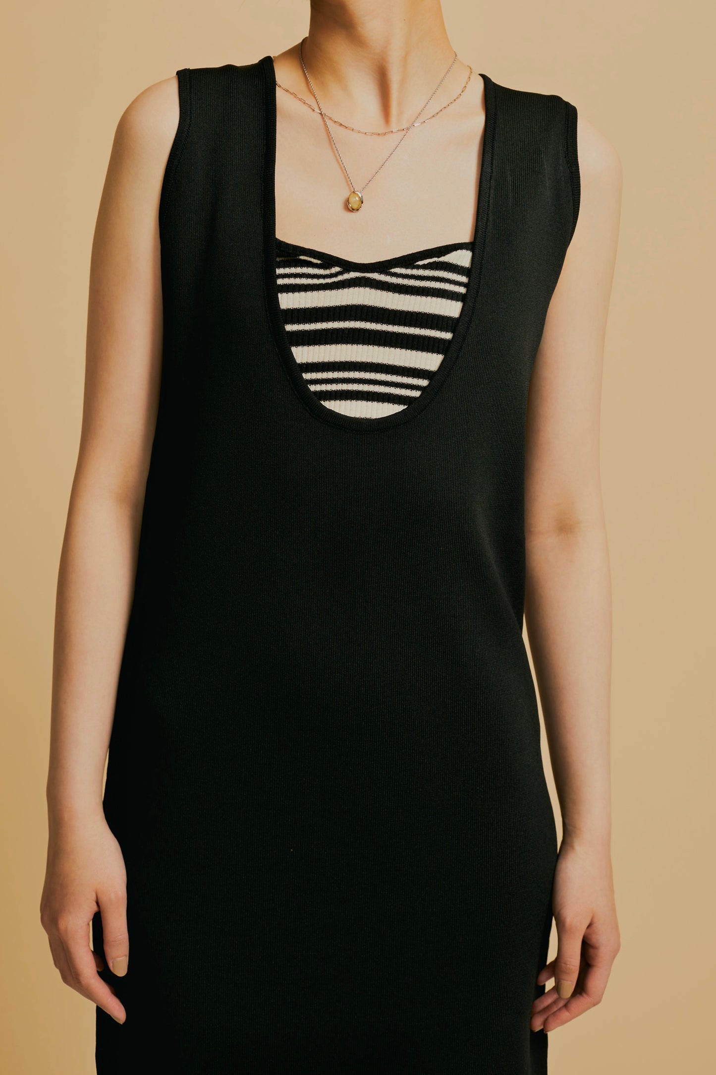 Deep neck knit dress