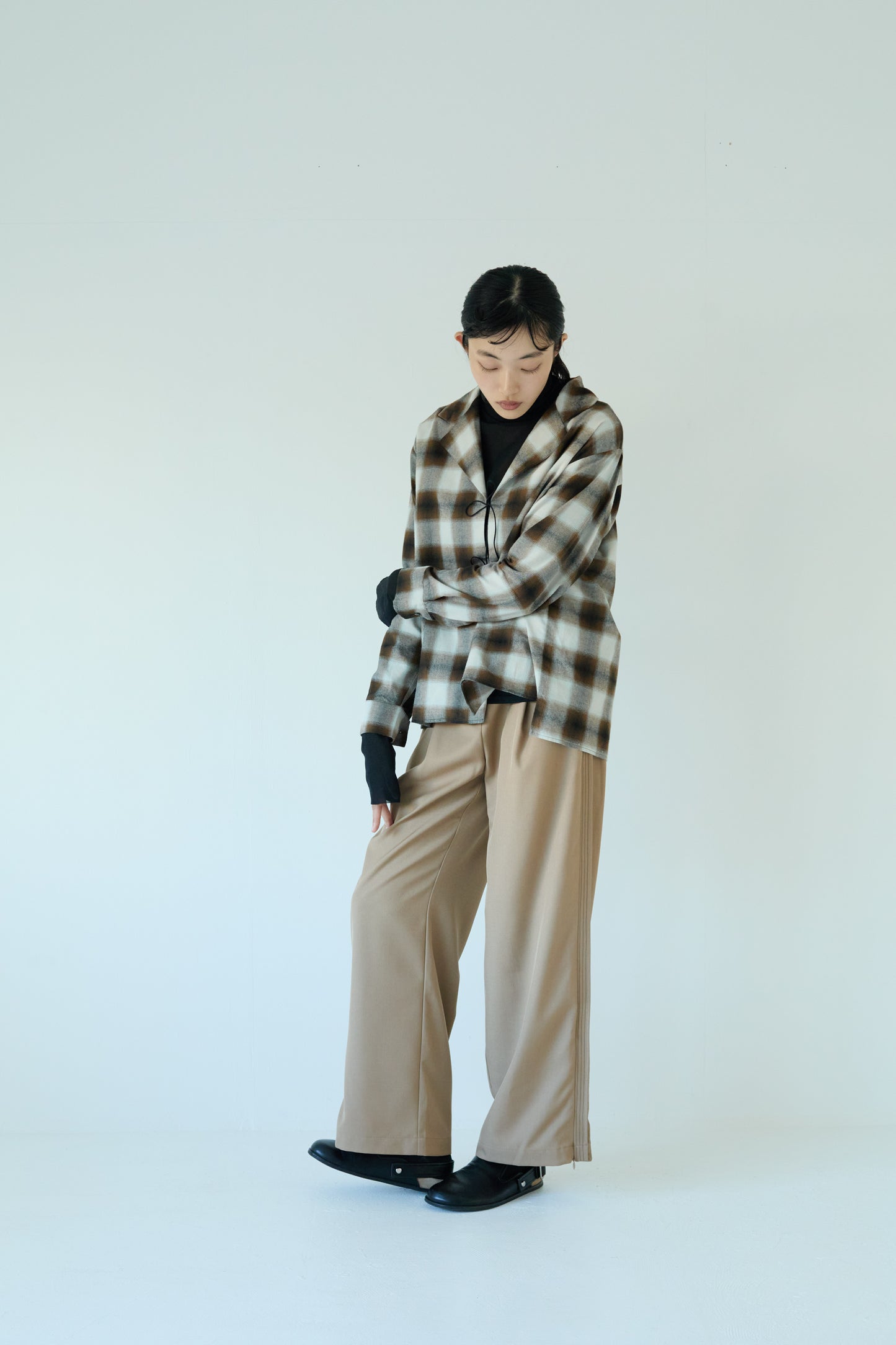 check ribon open shirt